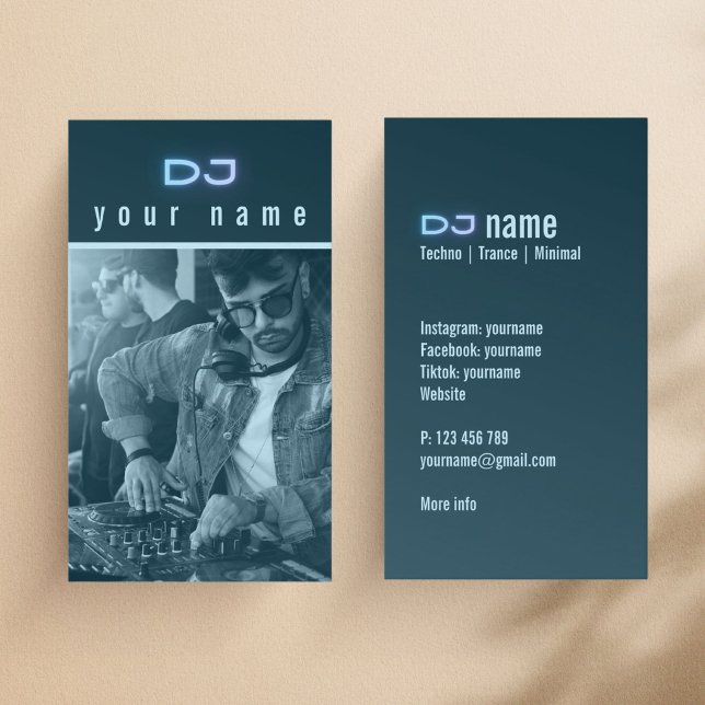 Ditt eget DJ-foto techno blå visitkort (Skapare uppladdad)