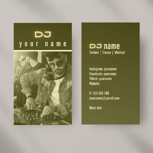 Ditt eget DJ-foto techno gult visitkort