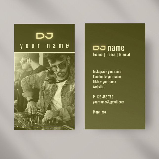 Ditt eget DJ-foto techno gult visitkort (Skapare uppladdad)
