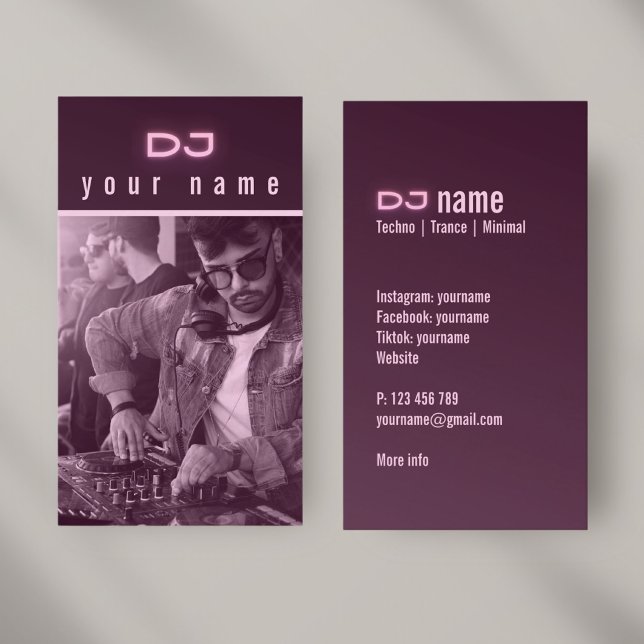 Ditt eget DJ-foto techno rosa visitkort (Skapare uppladdad)