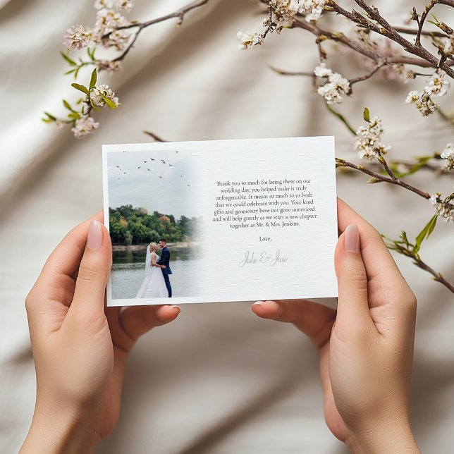 Ditt eget foto, din övertoning, tack vare ditt kor kort (Faded white we gradient wedding photo thank you card)