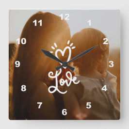 Ditt eget foto Kärlek Heart White Fyrkantig Klocka