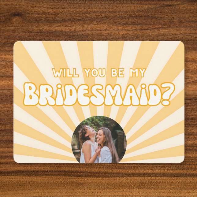 Ditt eget foto! Sunshine Bridesmaid Frieri kort (Pop the question in style with this fun, retro bridesmaid proposal card—customize with your photo!)