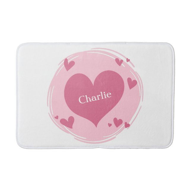 Ditt eller dina namn i hjärtbad. badrumsmatta (Framsidan)