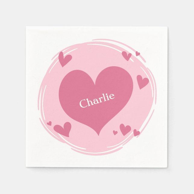 Ditt eller dina namn i pappra hjärtblöjor pappersservett (Framsidan)
