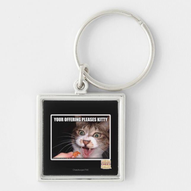 Ditt erbjuda behar kattunge fyrkantig silverfärgad nyckelring (Framsidan)