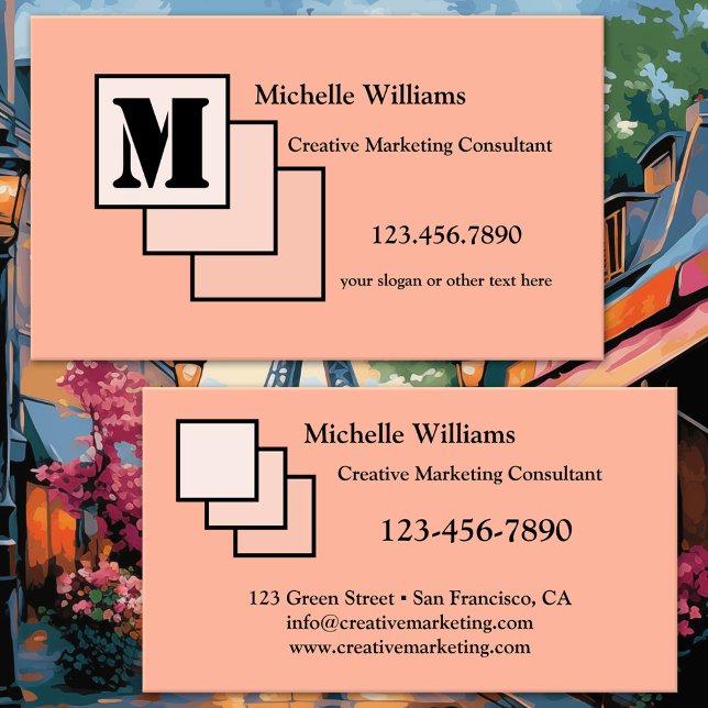Ditt färgglada kreativa monogram-visitenkort visitkort (Creative marketing business card featuring a playful custom design in your own colors)