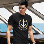 Ditt fartyg eller Namn Anchor Guld Stil Laurel Bla T Shirt<br><div class="desc">En Nautical Boat Anchor,  Guld Stil Laurel Löv och Star med din Personlig Namn eller Boat Namn på en Black T-Shirt.</div>