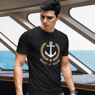 Ditt fartyg eller Namn Anchor Guld Stil Laurel Bla T Shirt