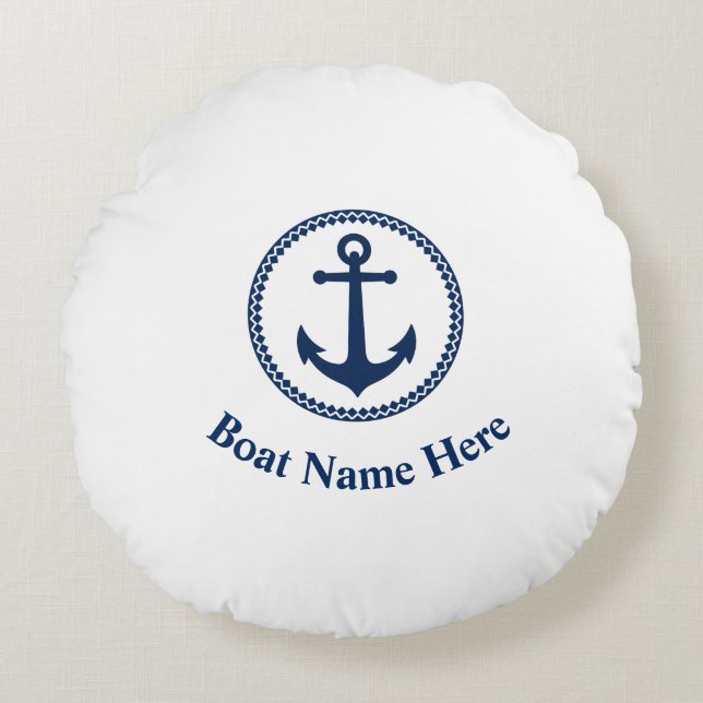 Ditt fartyg Namn med havsankare Rund Kudde (Framsidan)
