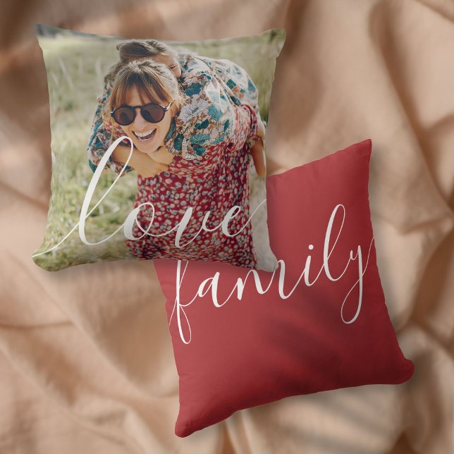 Ditt Favorit Familjefoto Skrift Kärlek Kudde (Your Favorite Family Photo Script Love Throw Pillow)