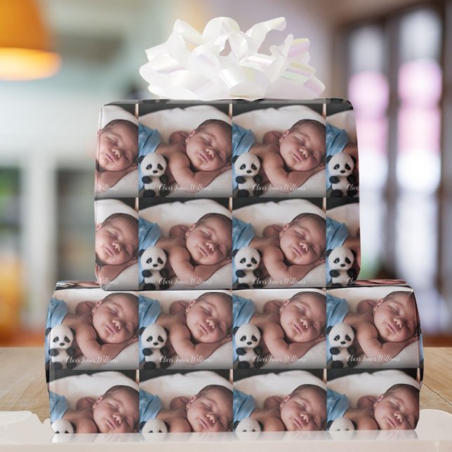 Ditt favoritfotoskript Baby Namn Presentpapper (Your Favourite Baby Photo Script Name Wrapping Paper)