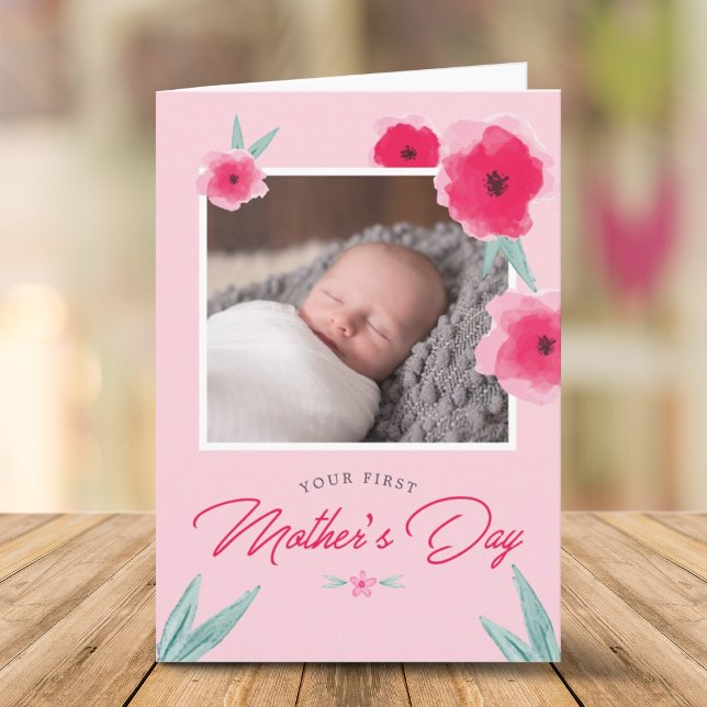 Ditt första fotfoto Mors dag Hälsning Kort (Your First Mother's Day Flower Photo Greeting Card)