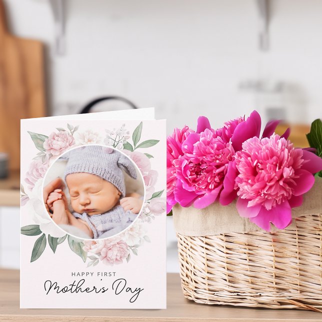 Ditt Första Mors Dag Peony Blommor Foto Kort (Your First Mother's Day Peony Flowers Photo Card)