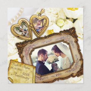 Ditt fotnotsår Heart Locket Antique Ram-årsdag Inbjudningar