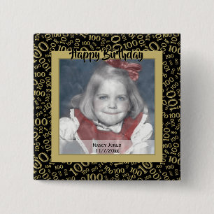 Ditt foto: 100:e siffran Mönster Guld och svart Knapp