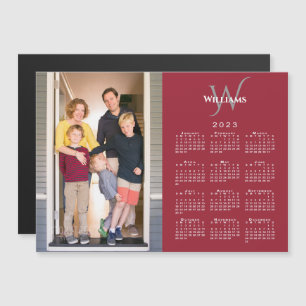 Ditt foto 2023-kalender Monogram Namn Red Magnet