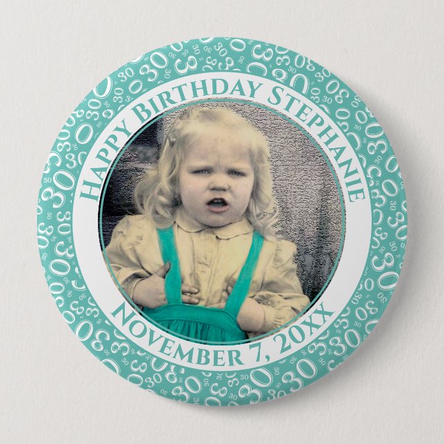 Ditt foto-30års födelsedag nummer Mönster | Teal Knapp (Framsida)