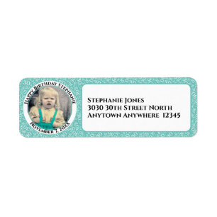 Ditt foto-30års födelsedag nummer Patten Teal/Whit Returadress Etikett