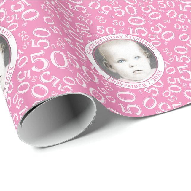 Ditt foto | 50:e slumpmässigt Rosa Mönster Presentpapper (Rullad Hörn)
