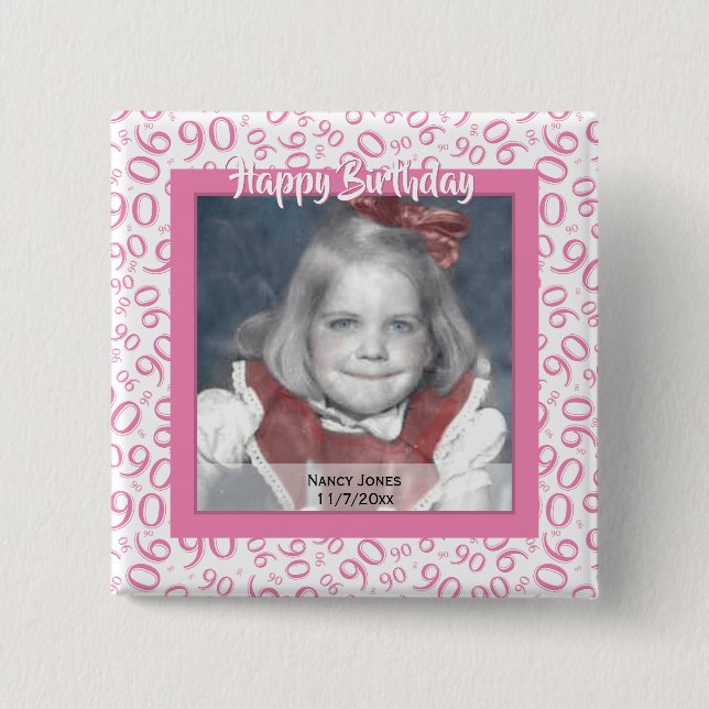 Ditt foto 90 slumpmässigt nummer mönster rosa/vit knapp (Framsida)