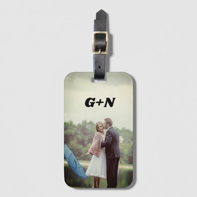 Ditt foto, anpassa, initialer, enkelt bagagebricka (Framsida vertikal)