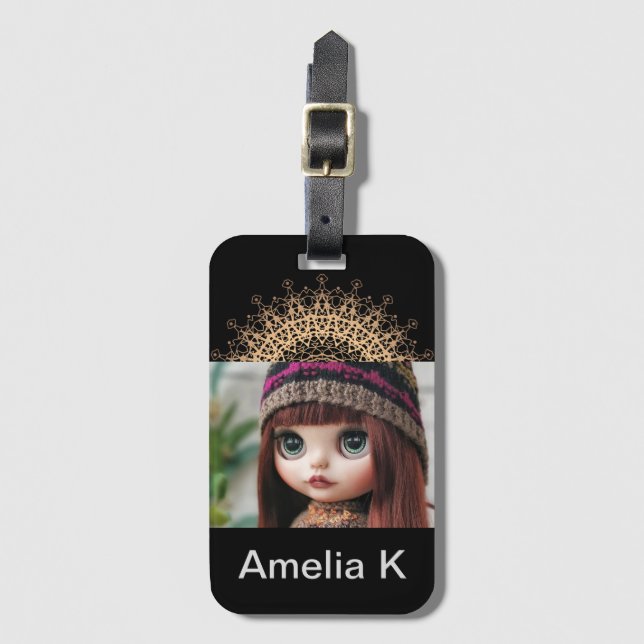 Ditt foto, anpassa, initialer, enkelt bagagebricka (Framsida vertikal)