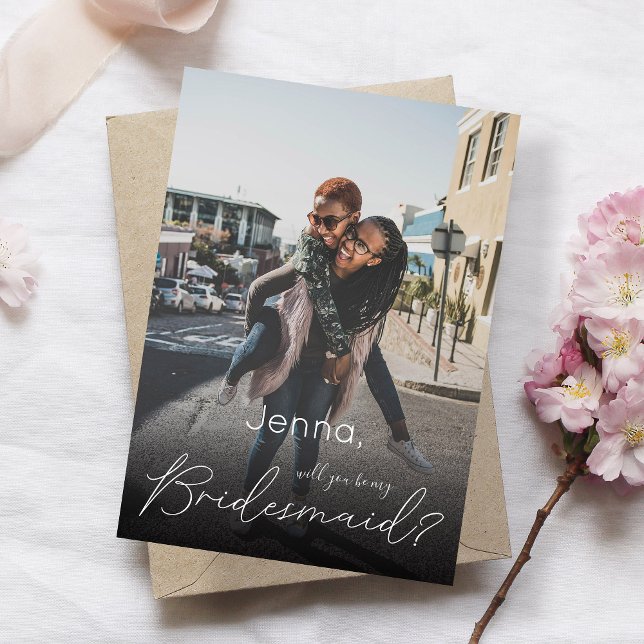 Ditt foto blir min Bridesmaid? Vit Inbjudningar (Skapare uppladdad)