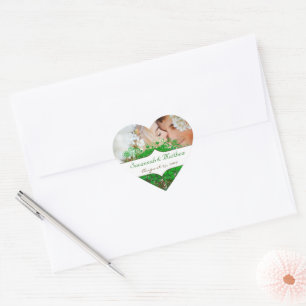 Ditt foto Emerald Heart Löv Träd Bröllop Hjärtformat Klistermärke