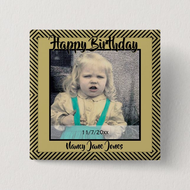 Ditt foto: Geometriska diagonala linjer svart & gu Knapp (Framsida)