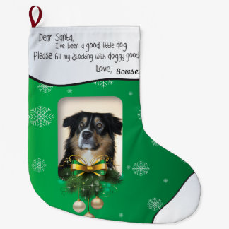DITT FOTO-Grönt Snowflake Jag har varit Bra Hund J Stor Julstrumpa