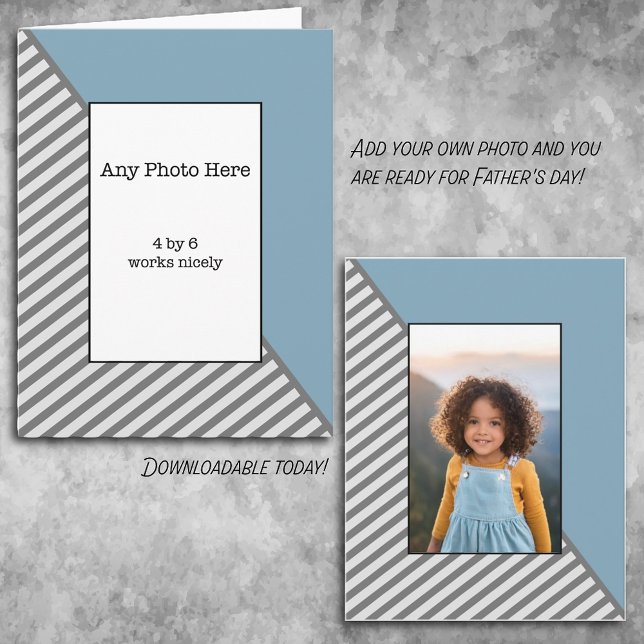 Ditt foto i Blå och Grått Fars dag Kort (Skapare uppladdad)