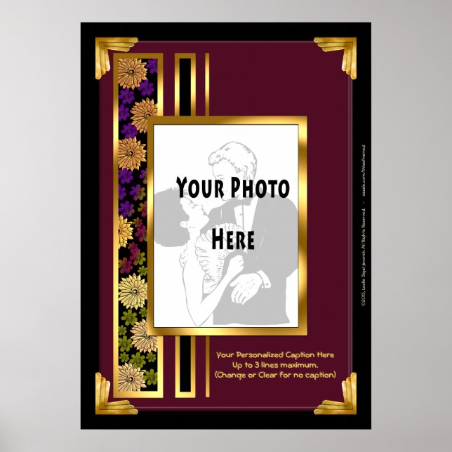 Ditt foto i Burgundy Art Deco Faux Ram Poster (Framsidan)