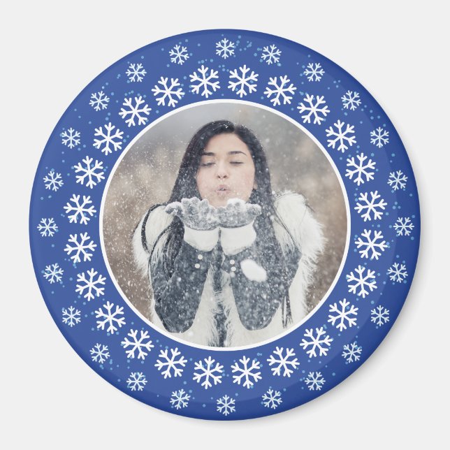 DITT FOTO i en snöflake Ram-magnet Magnet (Framsidan)