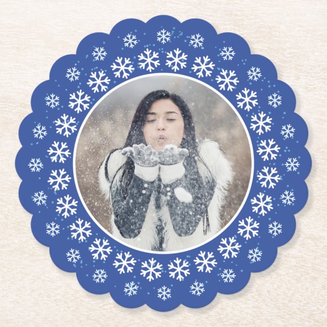 DITT FOTO i ett snöflingor Ram pappra underlägg Papper (Framsida)
