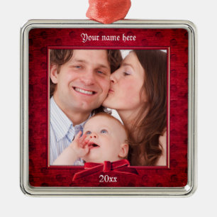 Ditt foto Lux Red Textured Bild Ram Julgransprydnad Metall