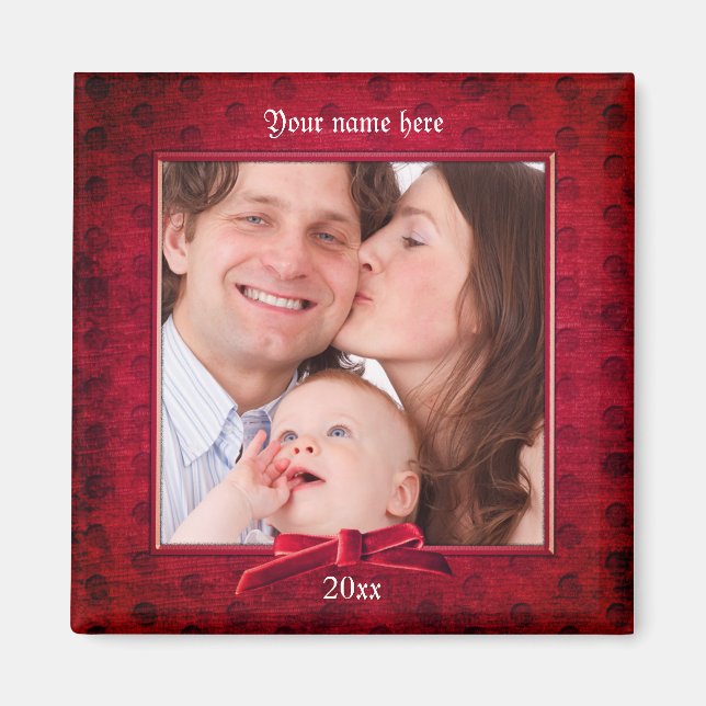 Ditt foto | Lux Red Textured Bild Ram Magnet (Framsidan)