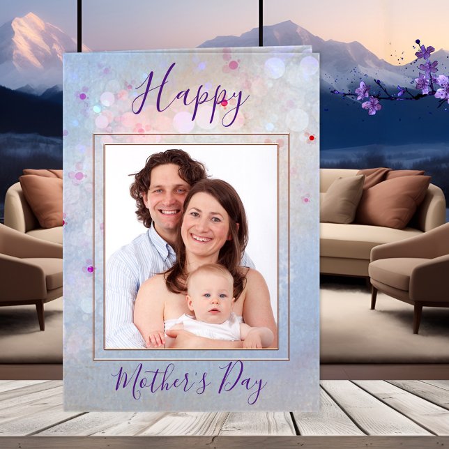 Ditt foto Lycklig Mors dag-hälsningskort Kort (Happy Mother's Day greeting card featuring your photos framed by a cheerful artistic pastel design)