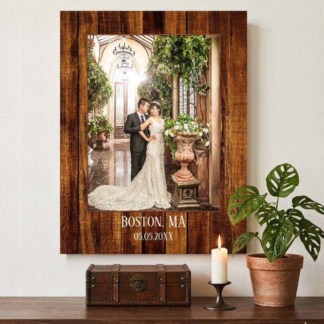 Ditt foto med trä anpassat tryck (Keepsake personalized photo print featuring your own (wedding) photo framed by a wood print)