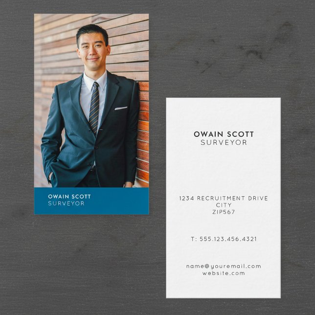 Ditt foto, modern blå titel visitkort (Your photo, modern blue title business card.)