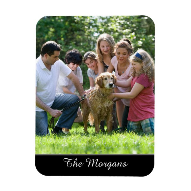 Ditt foto & Namn eller meddelande i vitt skript Magnet (Vertikal)