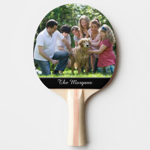 Ditt foto & Namn eller meddelande i vitt skript Pingisracket