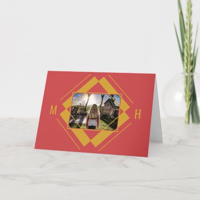 DITT foto- och monogramkort för geometrisk hälsnin Anteckningskort (Framsida)