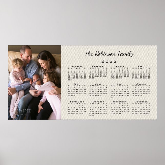 Ditt foto och Namn 2022 Calendar Faux Canvas Poster (Framsidan)