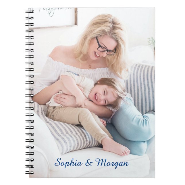 Ditt foto och Namn i blått skript Anteckningsbok (Framsidan)