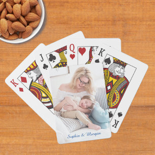 Ditt foto och Namn i blått skript Casinokort