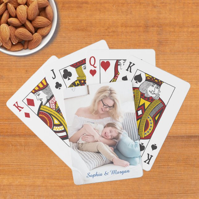 Ditt foto och Namn i blått skript Casinokort (Skapare uppladdad)