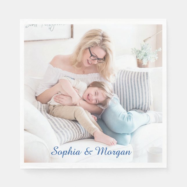 Ditt foto och Namn i blått skript Pappersservett (Framsidan)