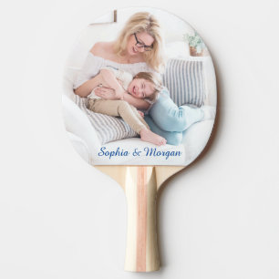 Ditt foto och Namn i blått skript Pingisracket