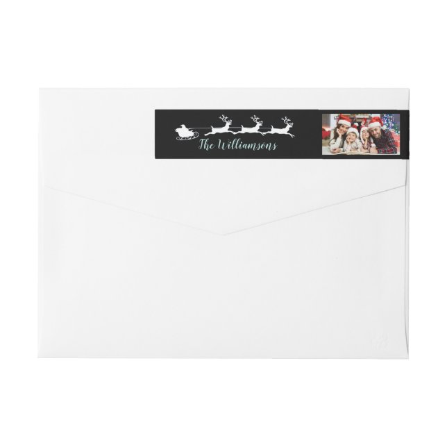 Ditt foto på svart Santas Sleighreturadress Etikettband (Baksidan)